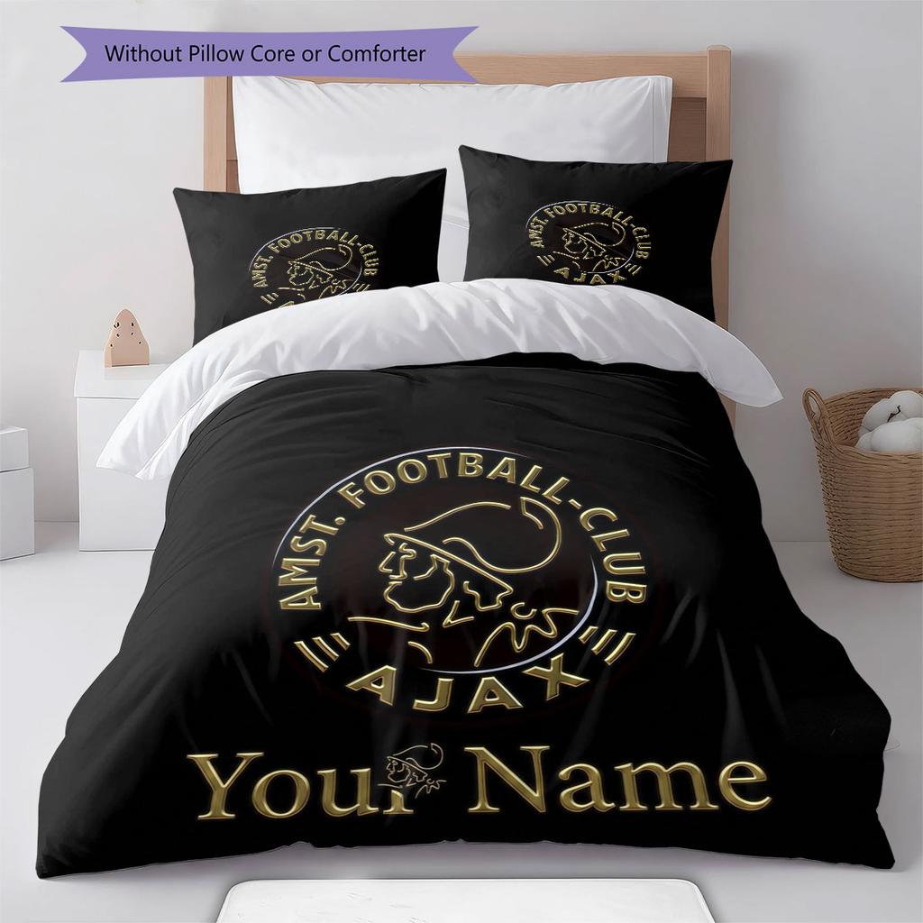 AFC Ajax Custom Name Pattern Bedding,Quilt Set Quilt Cover Pillowcase Home Birthday Gift(1 * Duvet Cover + 2 * Pillowcase, Without Core)