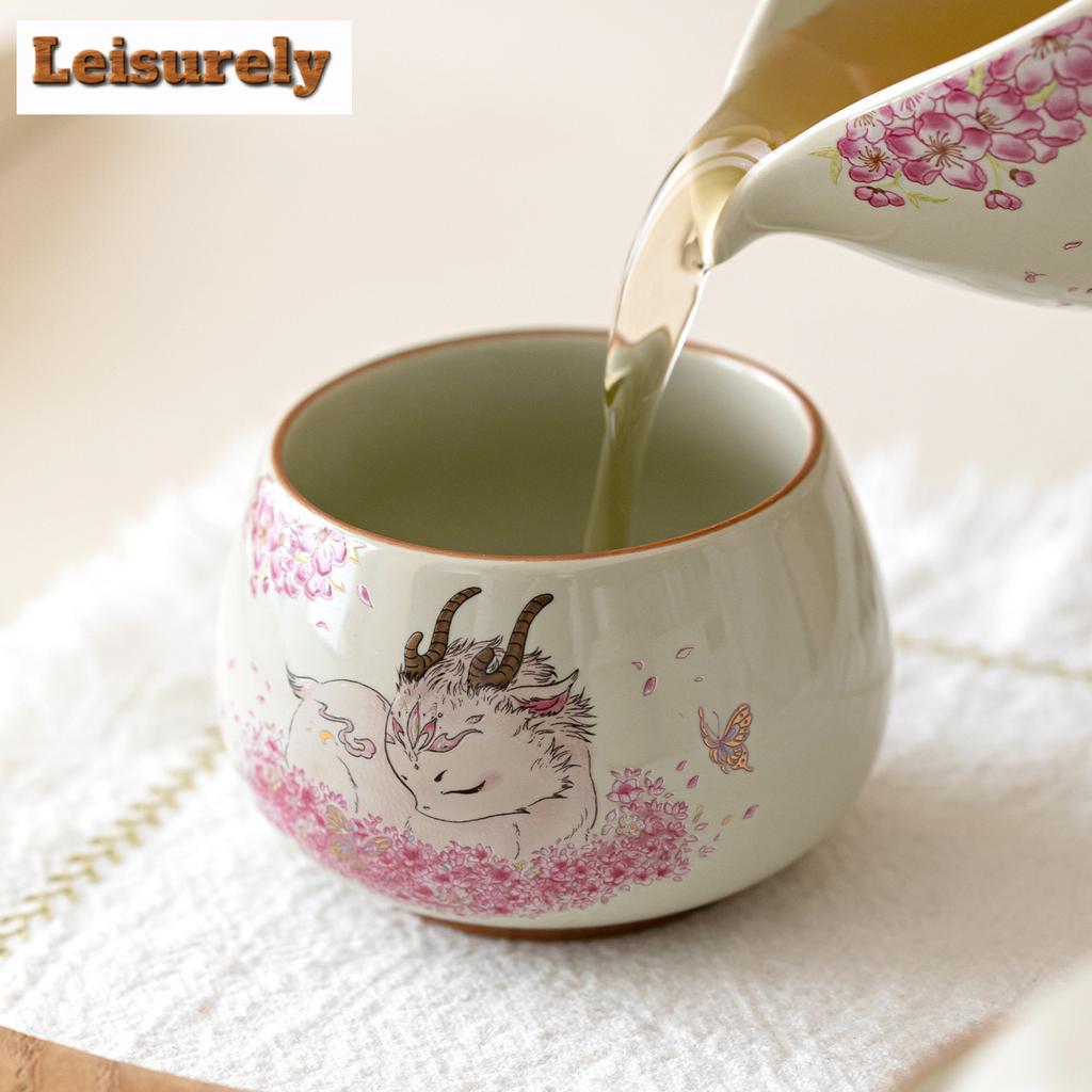 Pflanzenasche Handbemalte Hirsch Teetasse Zen Teeschale Tee-Paar Teeverkostung Riechbecher Chazhan Meistertassen Teegeschirr Sammlung Handwerk