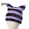 Cozy Headwear for Crochet Headgear Women Girls Ear Hat Girls Cat Striped Slouchy Retro Style
