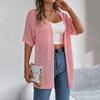 Women's Elegant V Neck Loose Knitted Cardigan Solid Check Sweater Tops for Spring Summer Fashion