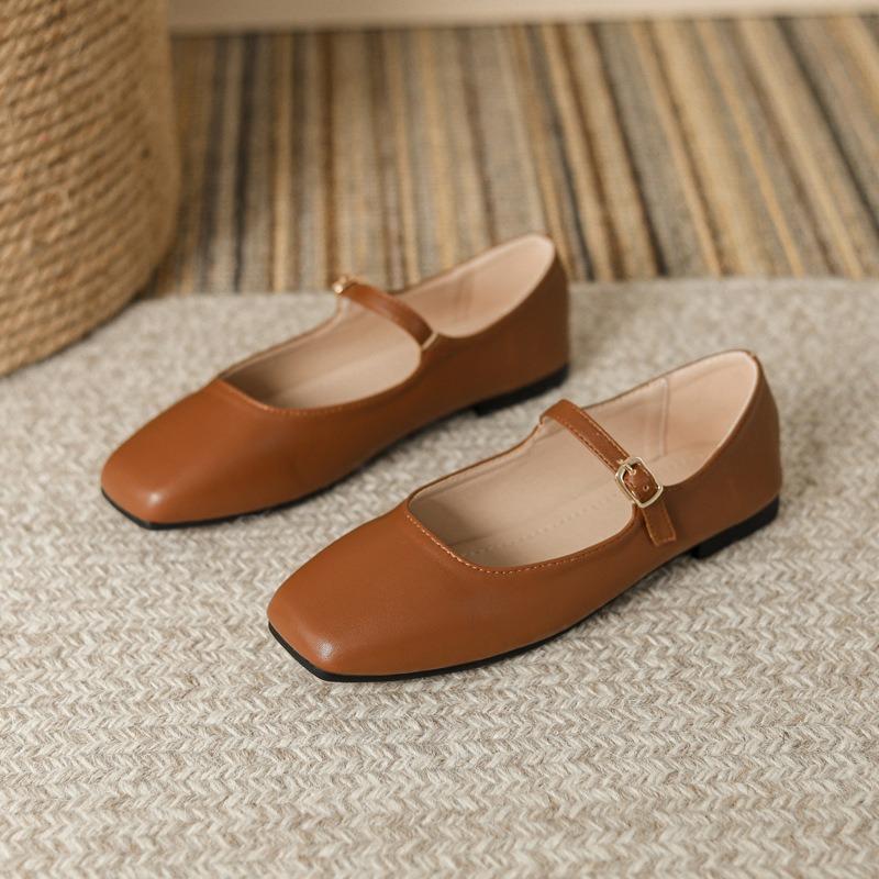 Fashion Women's Flats Elegant Soft Sole Ballet Shoes Square Head Single Shoe Mary Jane Shoes High Quality Small Leather Shoes for Women