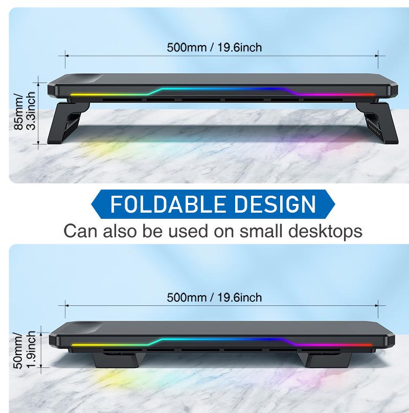 Ergonomic RGB Laptop Stand with Two-Level Riser & Desk Mat