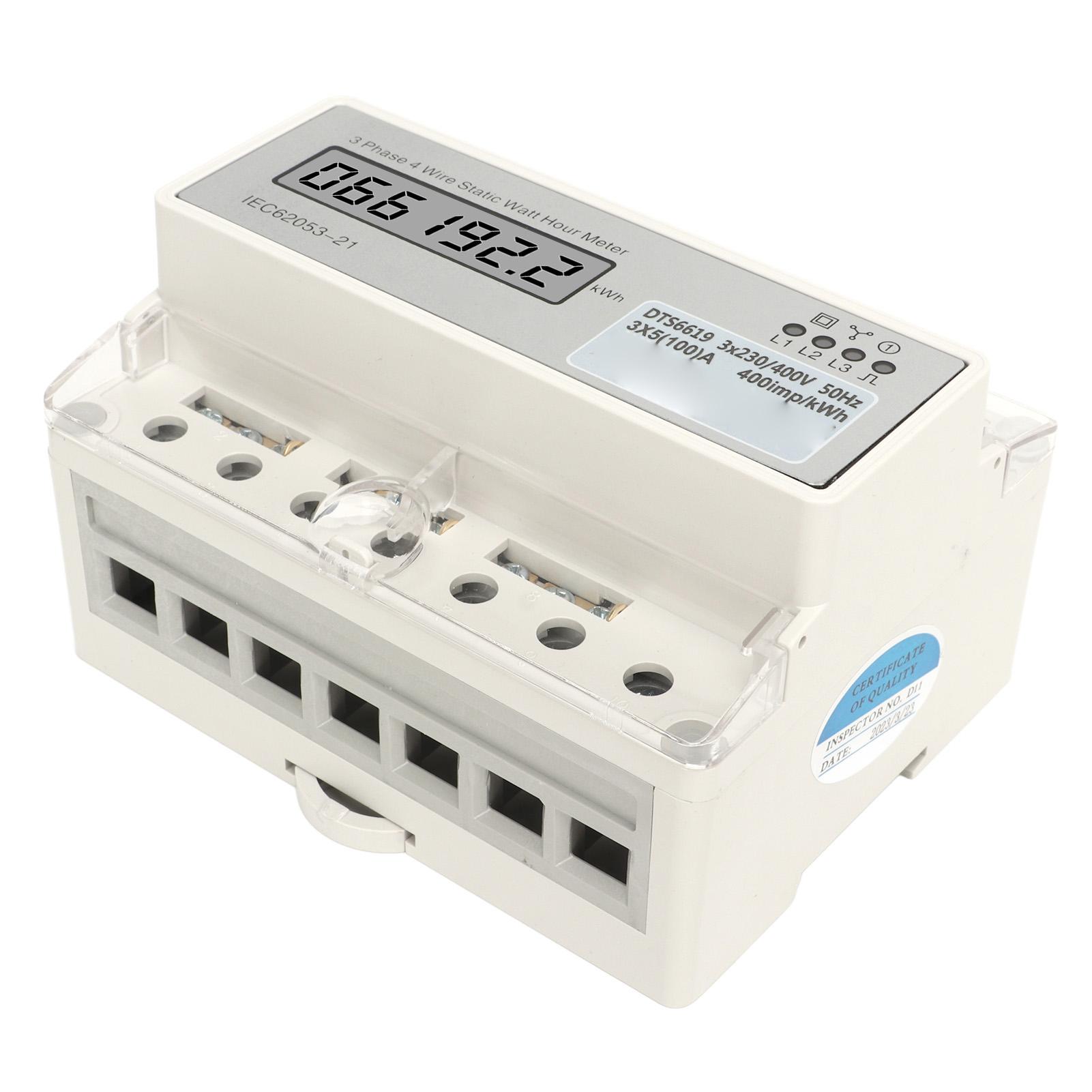 

Electric 3 Phase 4 Wire Energy Meter Guide Rail LCD Display Electricity Meter 7P AC230V 400V