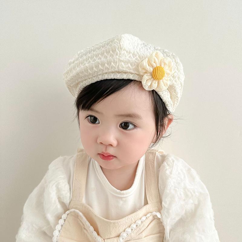 Princess Baby Girl Beret Sweet Flower Infant Baby Hat Solid Color Lace Kids Children Spring Autumn Artist Painter Cap