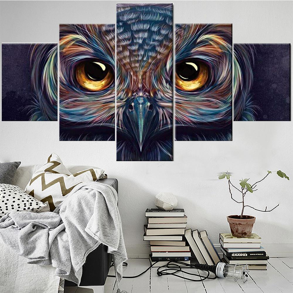 

5 Pieces Wall Art Canvas Painting Abstract Animal Owl Head Modern Home Decoration Pictures Modular Living Room Bedroom 20X35 20X45 20X55CM