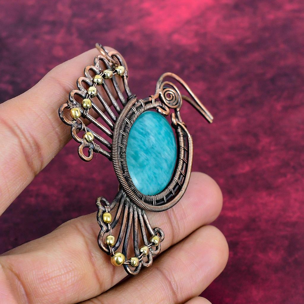 Amazonite Gemstone Pendant Copper Wire Wrapped Jewelry Bird Pendant Gifts For Her