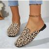 Fashion Leopard Women Mules Shoes Slippers Flats Suede Summer Square Toe Designer Outdoor Slingback Sandals Zapatos Mujer Slides