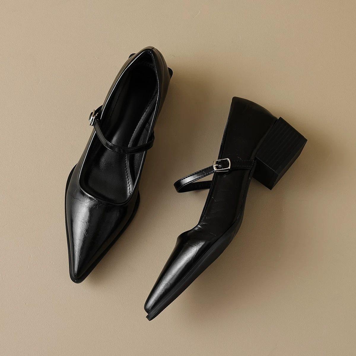 

Coarse Heel Single Shoes French Autumn Pointed Mary Jane Shoes Women S Versatile Black Small Leather Shoes Women S 2025 New Fashion 40 чорний