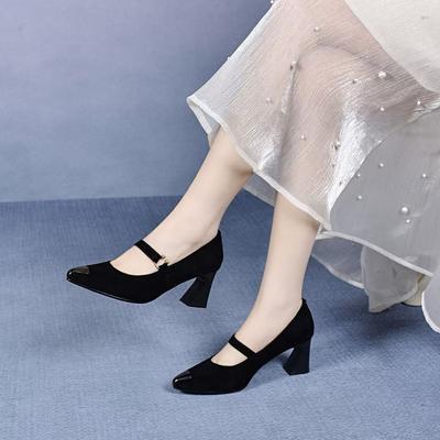 Zapatos de tacón de aguja para mujer con viento de noche, nuevos zapatos Mary Jane de punta con hebilla de una palabra, bolso de hierro, punta, pequeño fragante, tacones altos para mujer