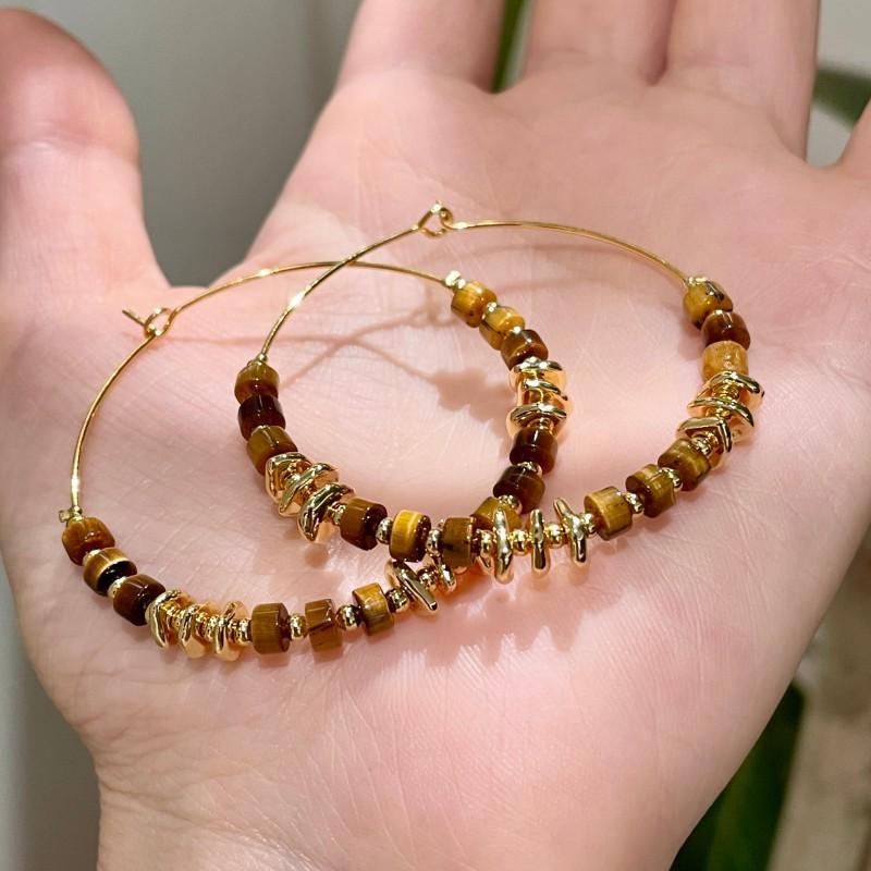 Natural tiger's eye stone series stud earrings for women Maillard exquisite retro earrings niche light luxury high-end temperament earrings