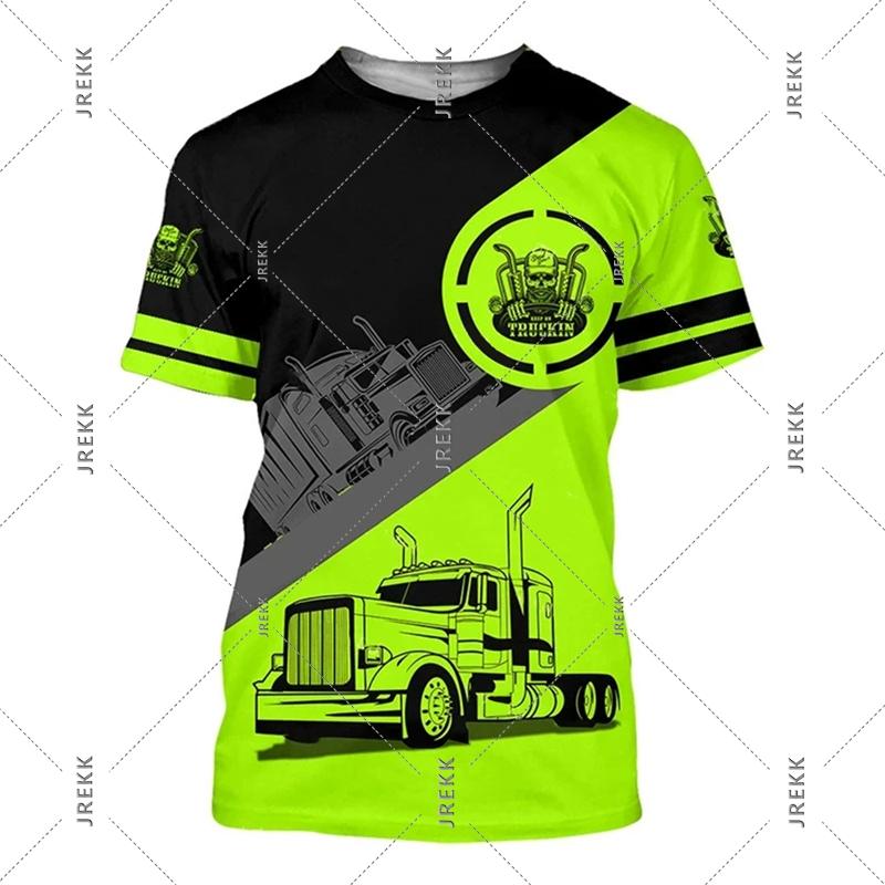 3D Print Funny Truck Driver Uniform T-shirt For Men O Neck Short Sleeve T Shirts Workwear Casual Personality Fake Stripe Tee Top