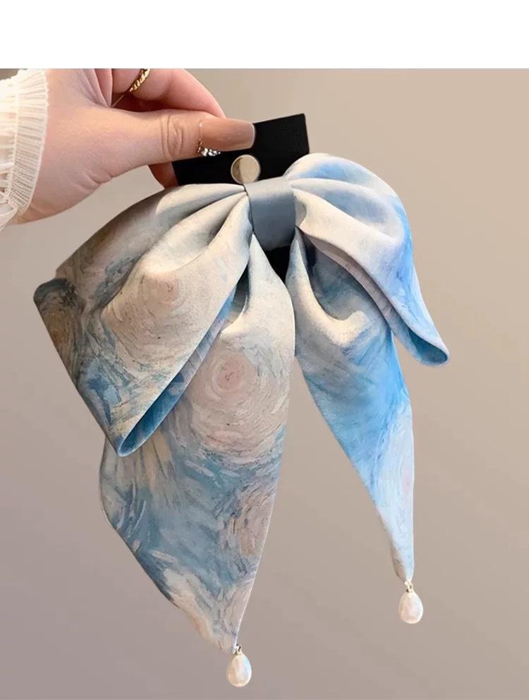 

Starry Sky Pearl Satin Hem Ponytail Claw Clip: Elegant Hair Accessory for Women