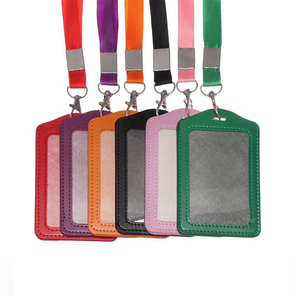 New Multi Colored Name Card Holders Unisex PU Leather Card Sleeve Bus ID Holders Protective Shell Badge Case Office Supplies