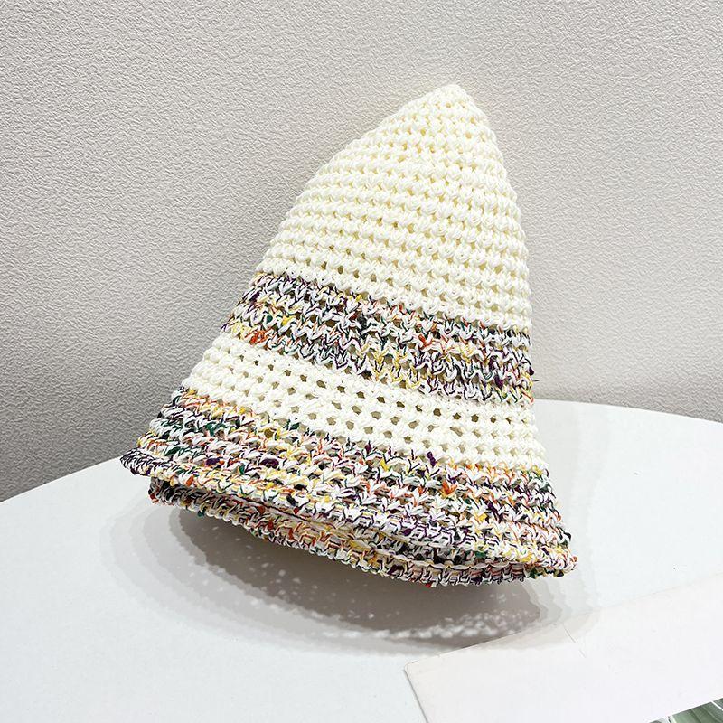 Summer Knitted Hollow Sunscreen and Sunshade Fisherman's Hat Women's Thin Breathable Colorful Vacation Style Woven Straw Hat