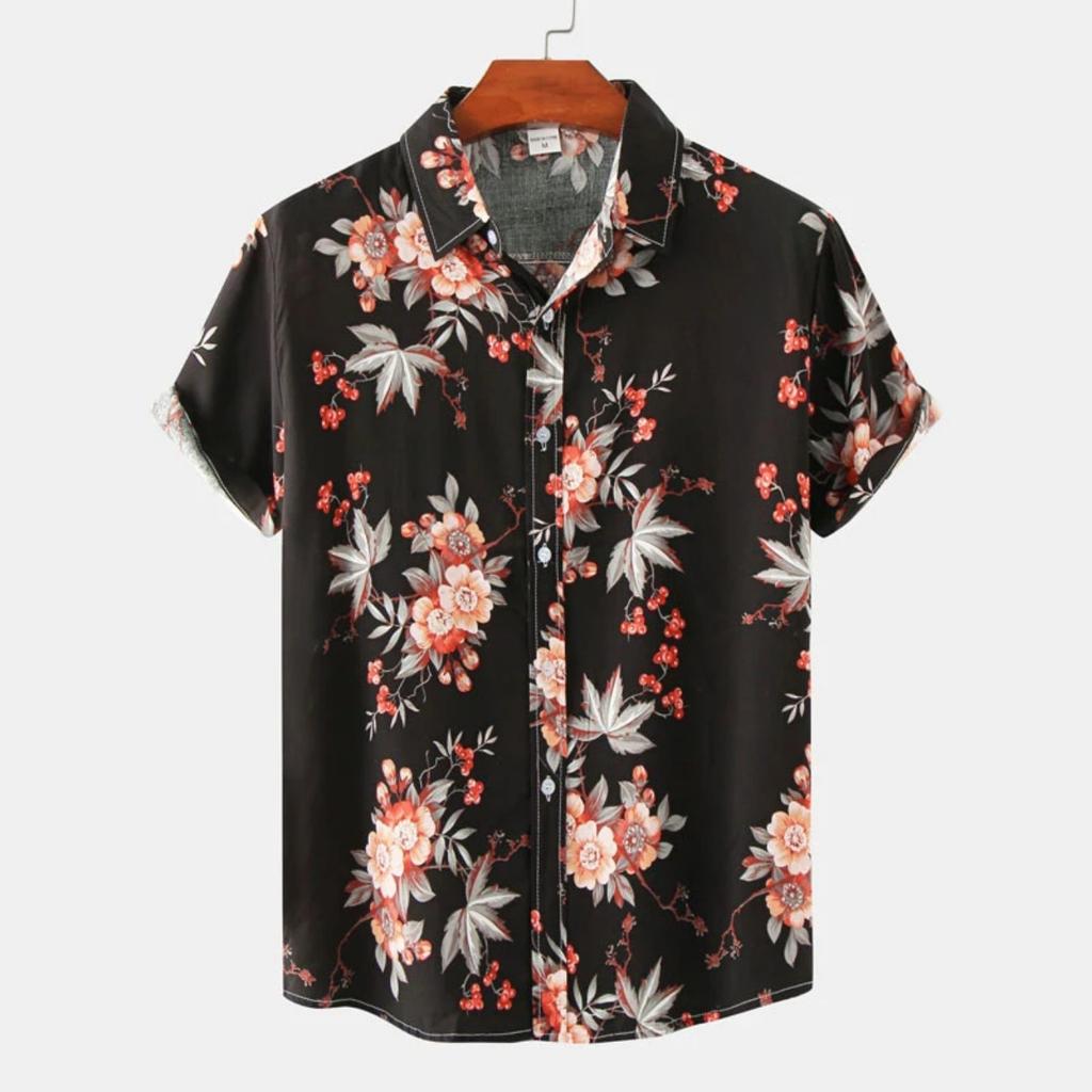 Men's Summer Breathable Plant Print Shirt Hawaiian Seaside Comfortable Short Sleeved Fashionable Design New Model Cool