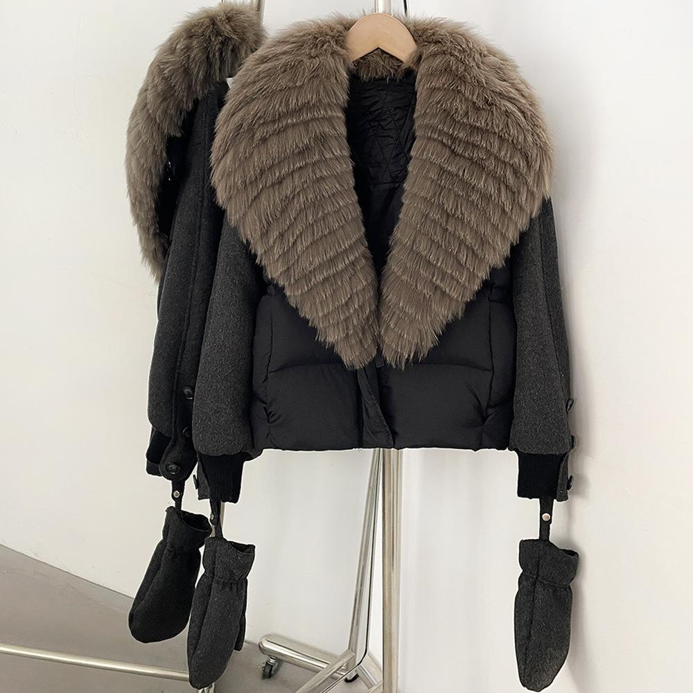 Natural removable real fox fur collar women's autumn and winter new white duck down jacket loose thickened warm jacket