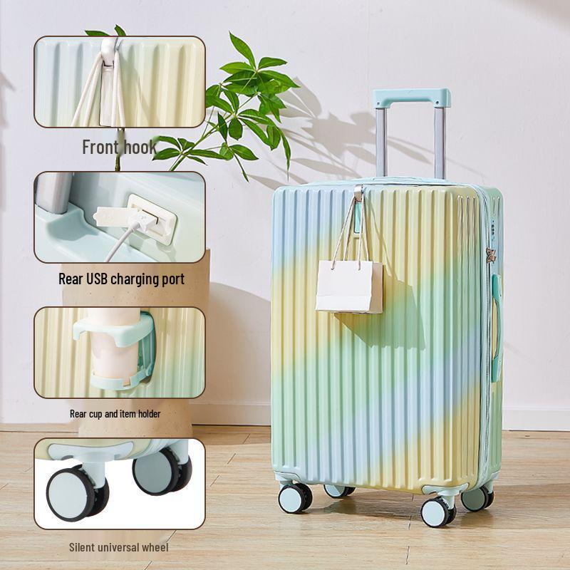 Women's 20" Carry-On Suitcase, Gradient Color, Japanese & Korean Style, 26" Trolley with Combination Lock for Travel