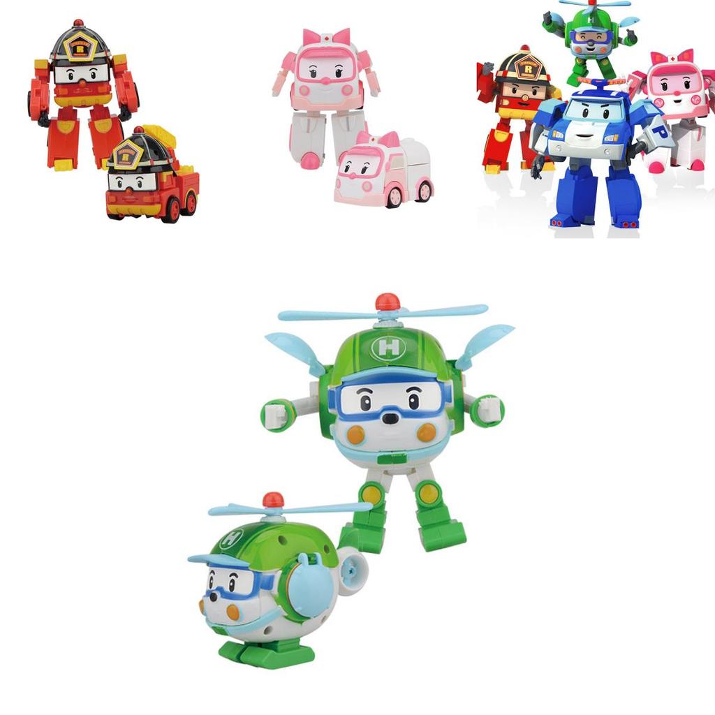 Komplettes Set aus 4 Stück Robocar Poli Ambe Roy Helly Transformer Spielzeug für Kinder Osterdekoration