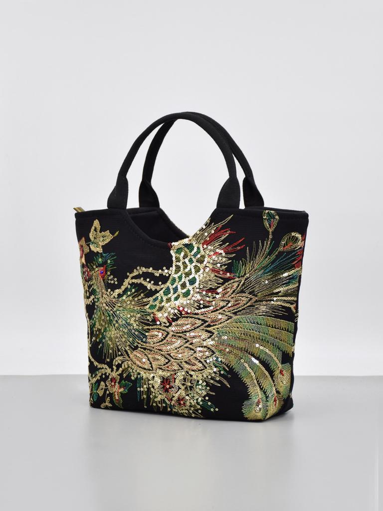 Yunnan Ethnic Style Embroidered Tote Bag With Sequins For Daily Use