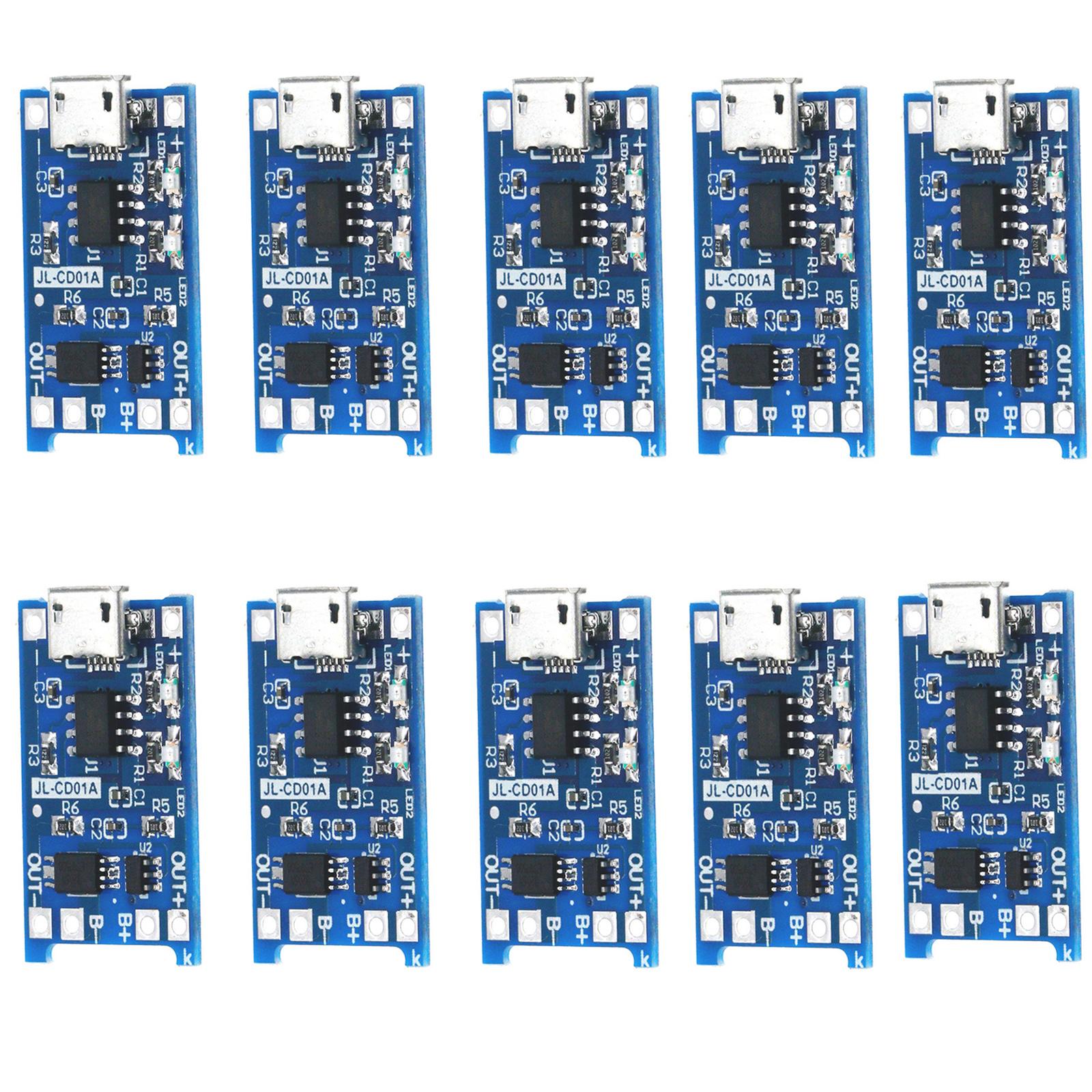 

Набір з 10 зарядних модулів з входом Micro USB, захисною платою для літієвих акумуляторів 18650 для проектних матеріалів та повсякденного використання