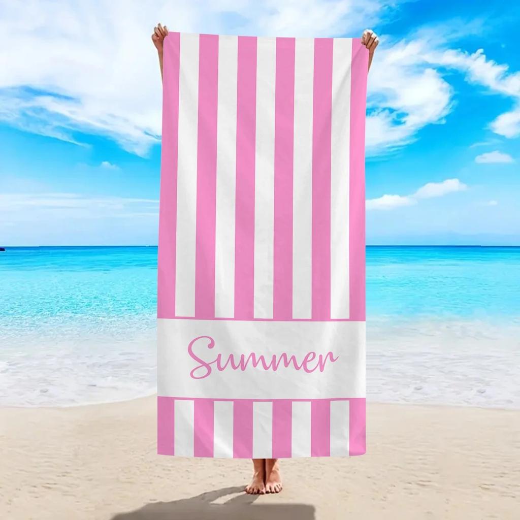 Summer Striped Beach Towel Quick Dry Peach Skin Microfiber Pool Towel Large Decorative Bath Towel For Vacation Travel Swimming