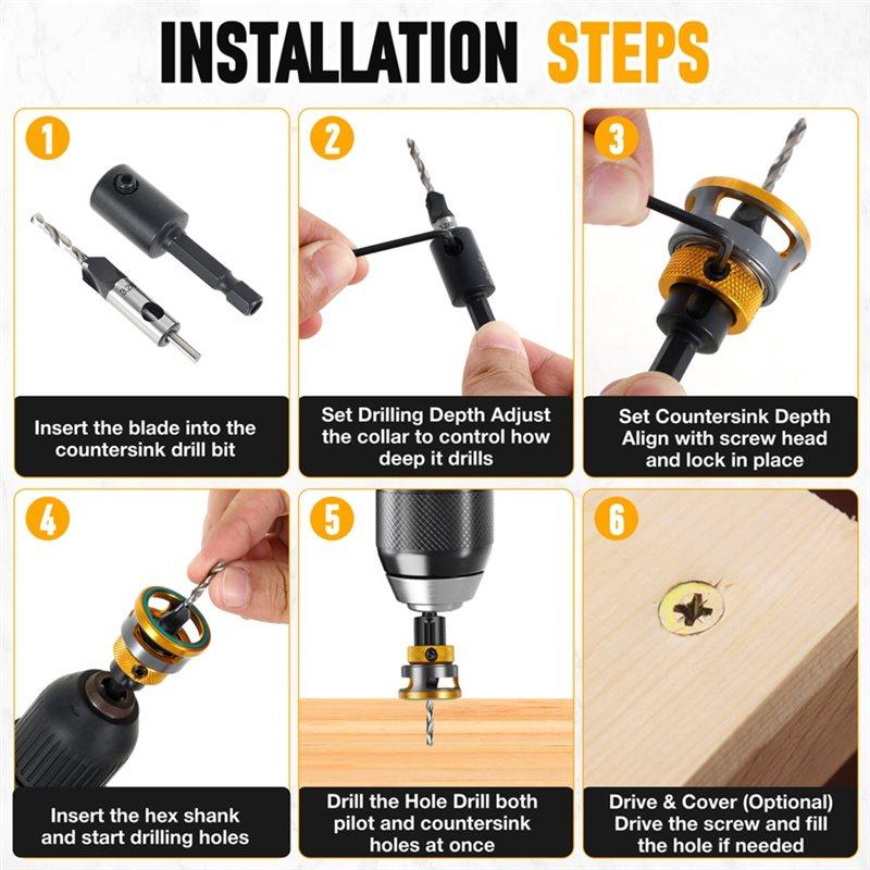 SHGO-Woodworking Adjustable Depth Step Drill High-Speed Steel Limit Four Edge Countersink Drill Screw