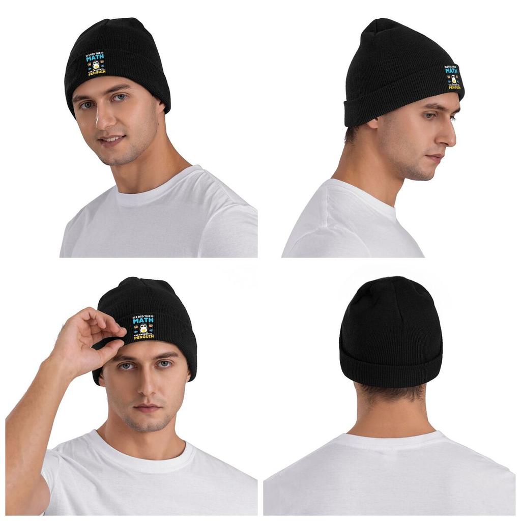 I Did The Math The Answer Is Penguin Funny Mathematician Knitted Cap Bonnet Hat Autumn Winter Beanies Hats for Men Women Adult