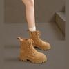 Thick-soled heightening Martin boots women's autumn and winter versatile velvet retro round-headed short boots thin boots
