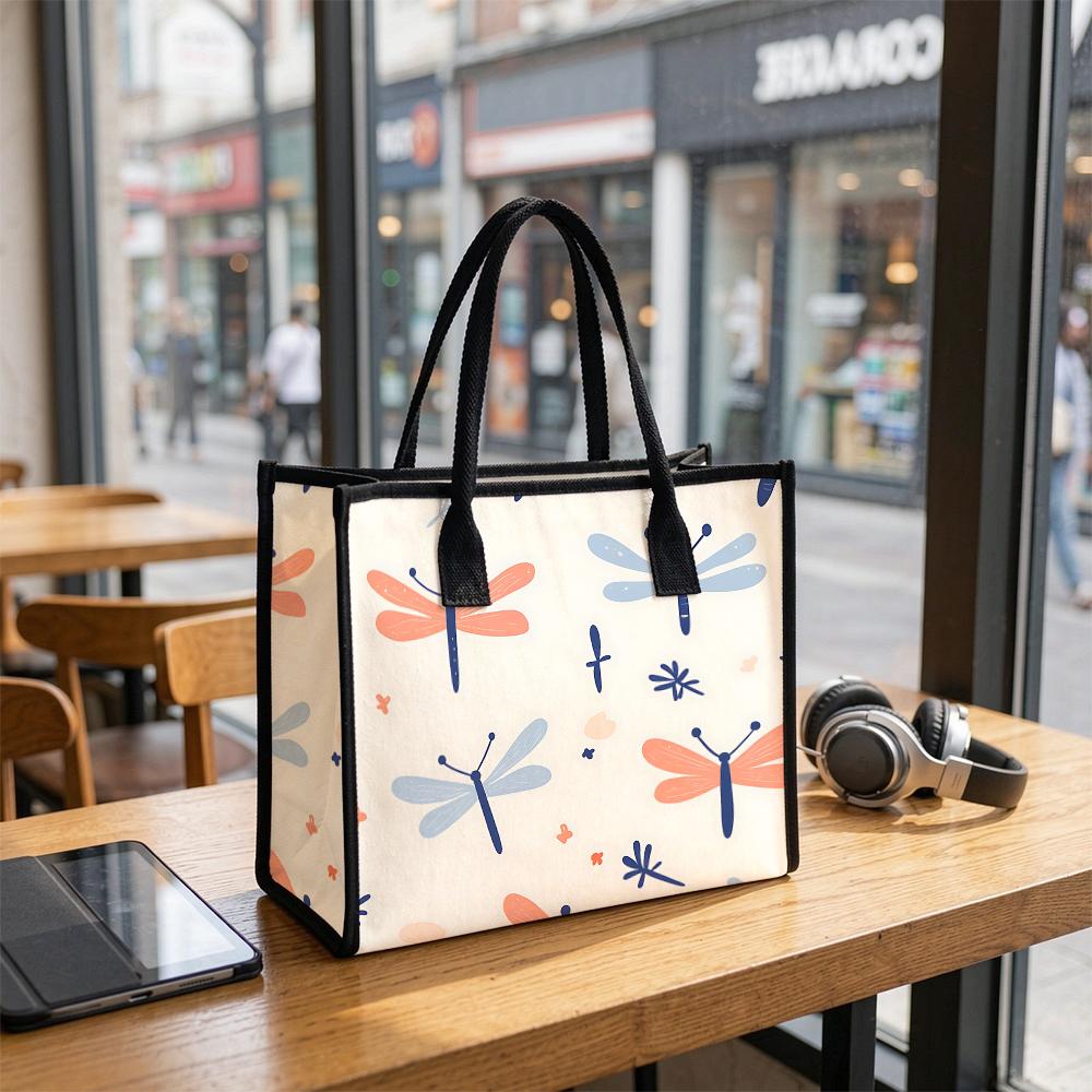 Cute Dragonfly Printed Tote Bag Casual Reusable Daily Shopping Handbag for Women Outdoor Travel Use