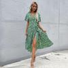 Women Casual Floral Printed Bandage Dress Butterfly Sleeve Green Beach Leisure Ladies Female Summer Dress