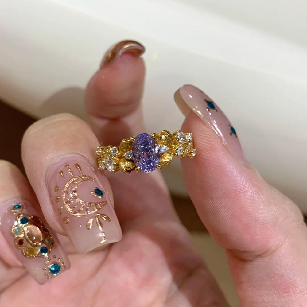 Vintage French Style Bauhinia Flower Ring for Women Handmade Brushed Minimalist Fashion Jewelry