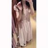 Holiday Style Pink Bow Strap Short-sleeved Dress Women's Summer Gentle Wind Temperament Waist A-word Skirt Long Dress