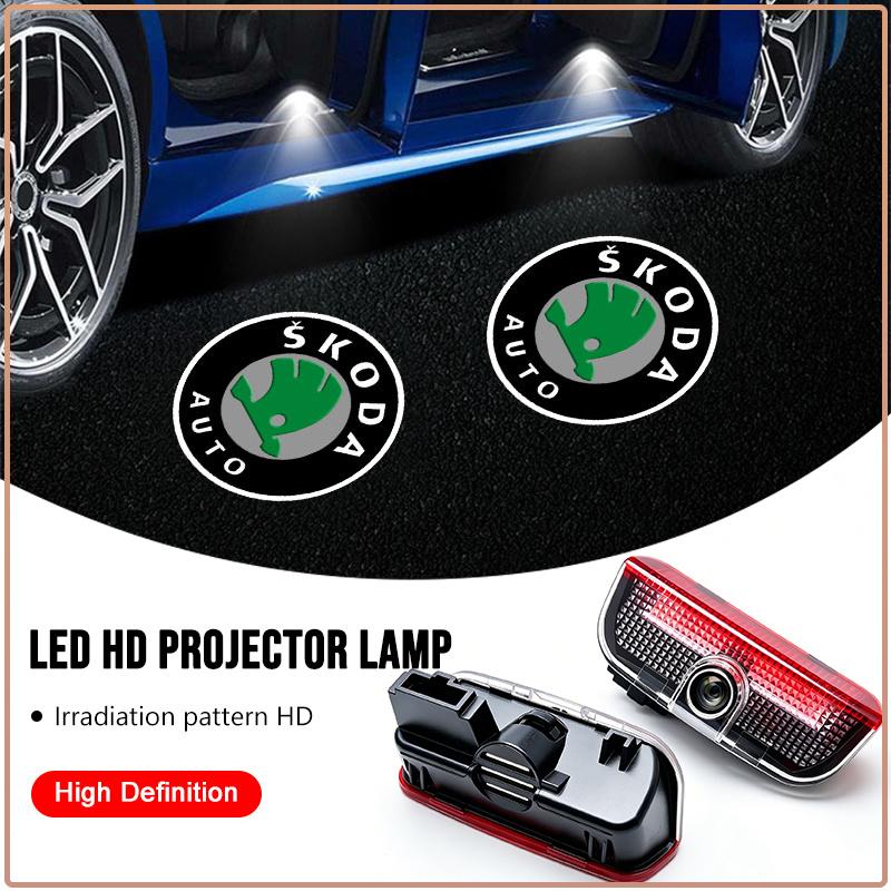 2 Stück Auto LED Tür Willkommens-Projektorleuchten Kabellose Geister Schatten Trittbeleuchtung für Skoda Octavia A5 A7 Fabia 1 Superb Kamiq Rapid Yeti Citigo S Kodiak
