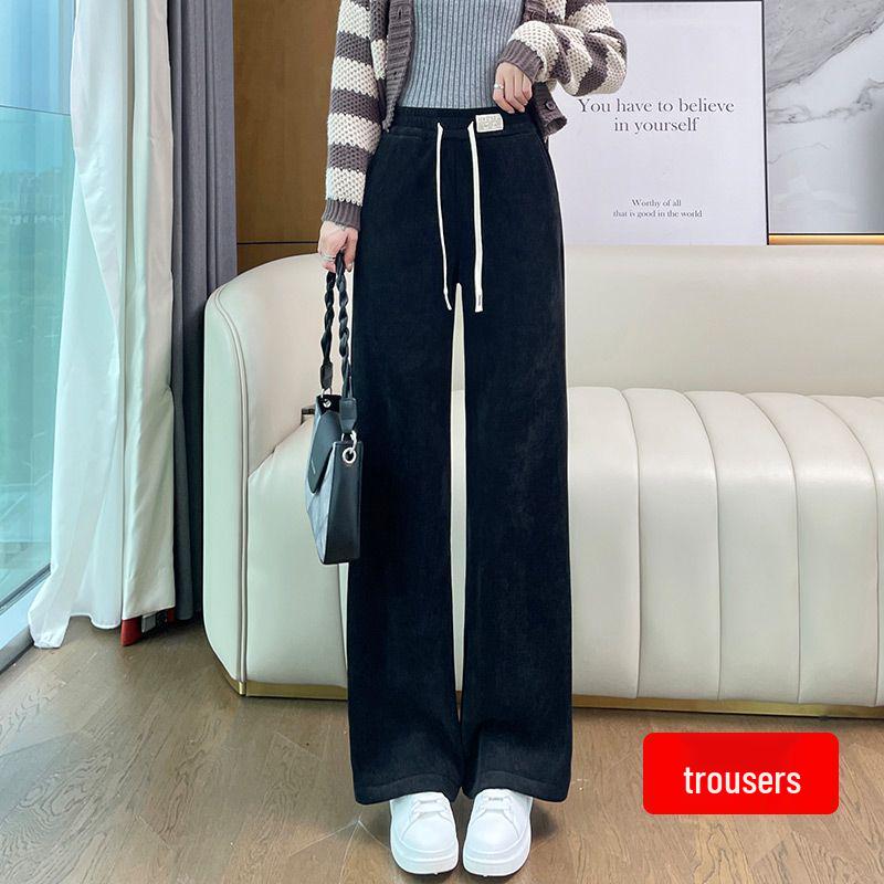 European Cotton Velvet Wide-Leg Pants for Women - Thickened, Loose Fit, Straight-Leg, Small Size, Casual, Perfect for Autumn and Winter