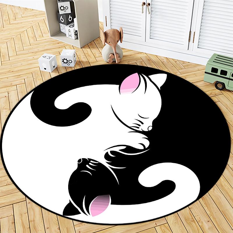 Round Rug Cat Print Bathroom Round Rug Living Room Bedroom Children's Study Round Rug Floor Mat