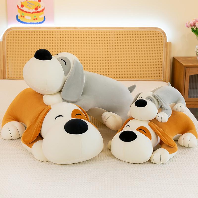 Adorable Plush Toy Dog Pillow Soft And Cuddly Stuffed Animal For Sleeping Yellow And Gray Colors