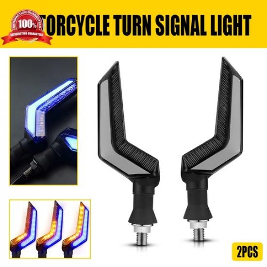 2PCS Motorcycle LED Turn Signals Running Blinker Light Amber+Blue Universal