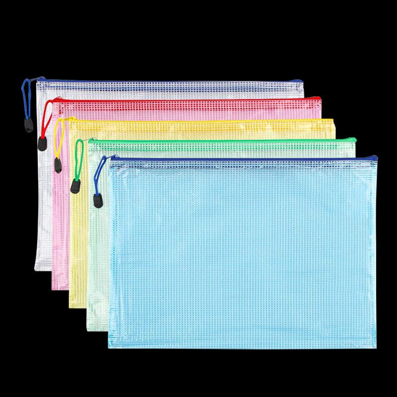 A4 Grid Zipper Bag, File Bag, Transparent Hand-held Storage Bag, Student Stationery Bag, Office Supplies Side-padded Bag