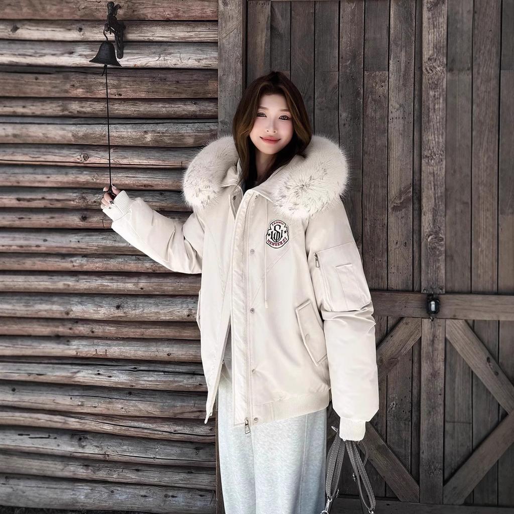 European station big fur collar coat women's autumn and winter new loose thickened winter pie overcome tooling cotton coat