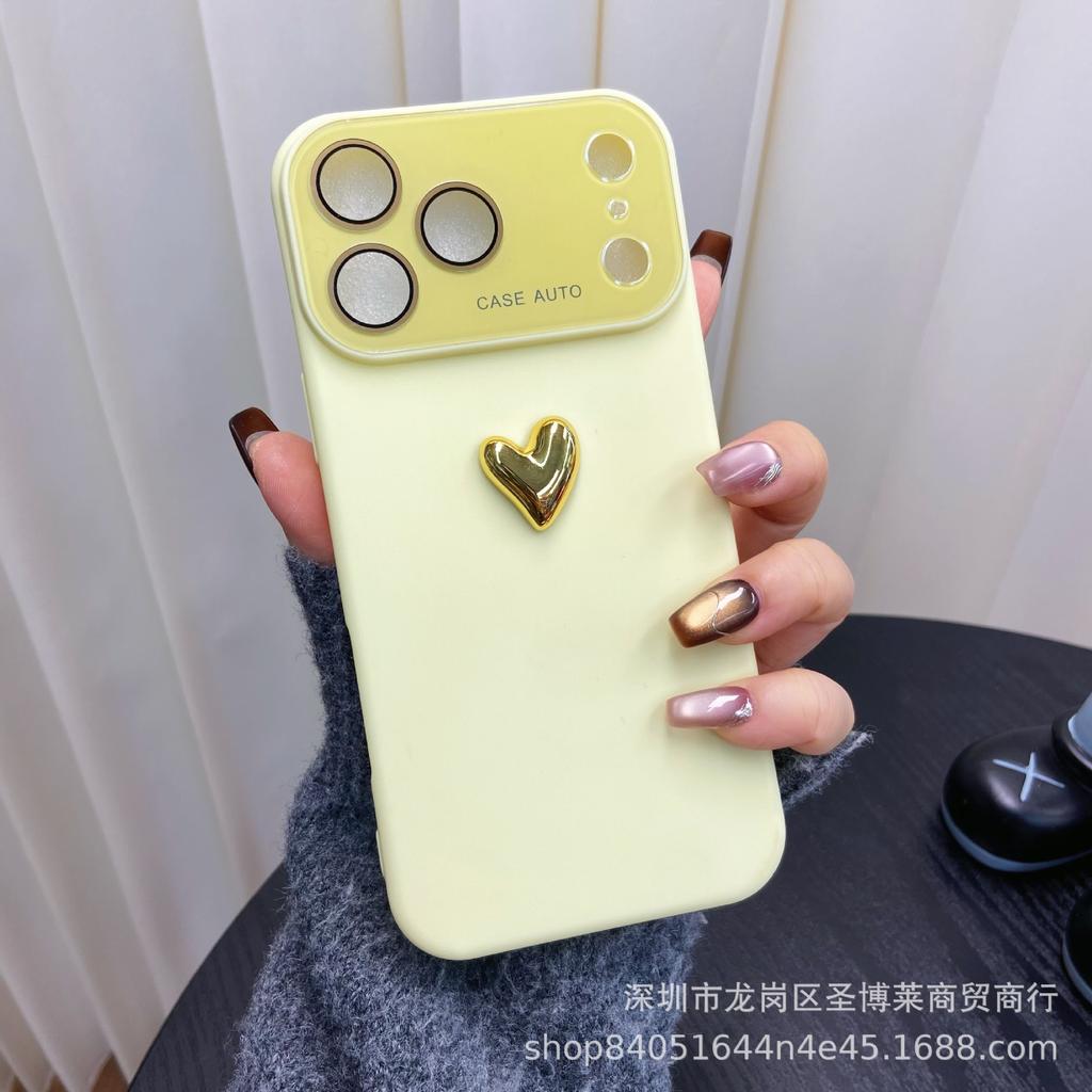 Gold Love Applies To iPhone17Promax Mobile Phone Case 16 Silicone Large Window 15 Anti-drop 16 Protective Case 13