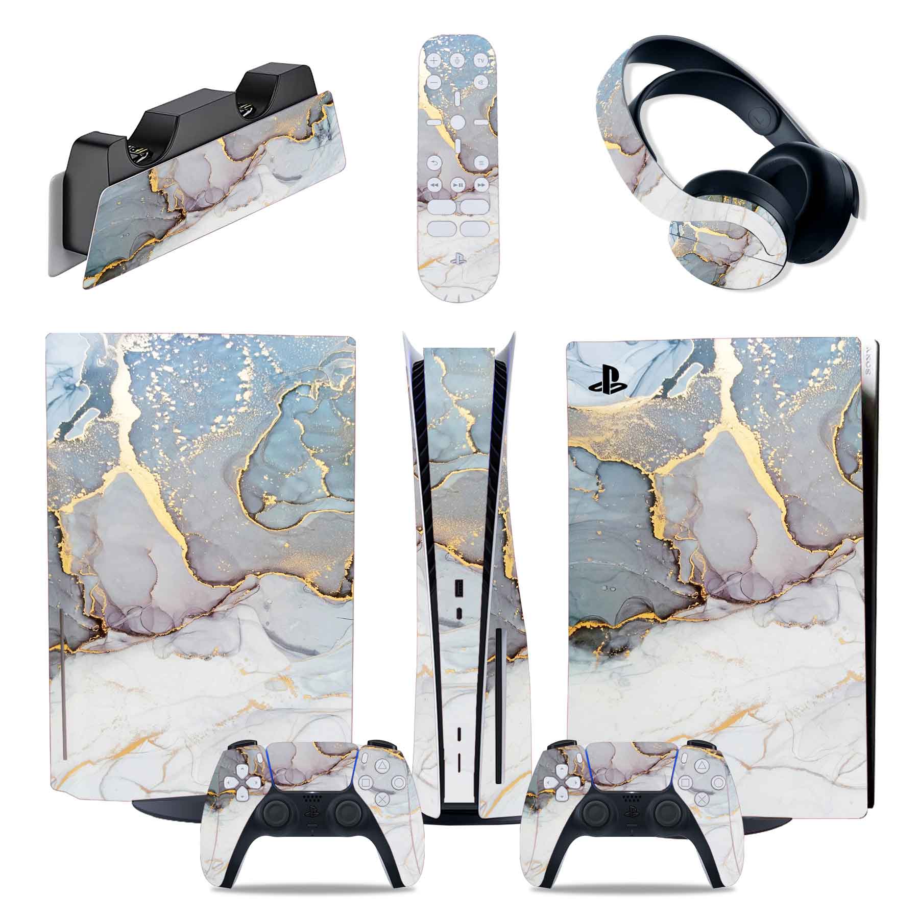 

Полный комплект Marlecolor 5 в 1, наклейка для дисковой консоли PS5, наклейка для контроллера Playtation 5, подставка для зарядки, гарнитура и