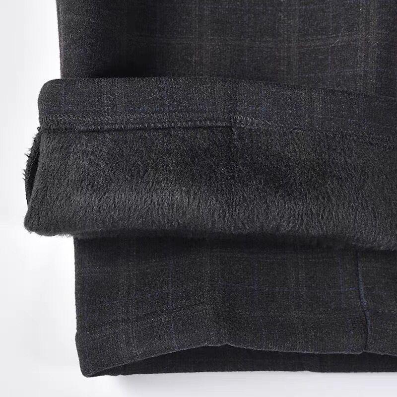 Women's Clothing Fashion Plus Fleece Plaid Pants Autumn Winter Casual Warm Elastic Waist Straight Trousers for Female