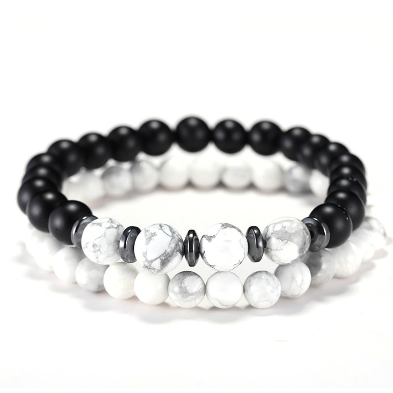 

Noter 5 Colors Men Bracelet Set 2Pcs/Pair Tiger Eyes Howlite Stone Strand Braclet Positive Energy Healing Braslet Pulsera Homme