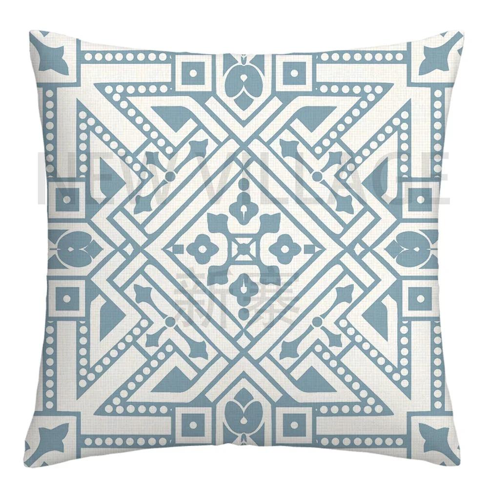Federa cuscino geometrica lino blu lago bianco fodera cuscino divano decorazione casa può essere personalizzata per te 40x40 45x45 50x50 60x60