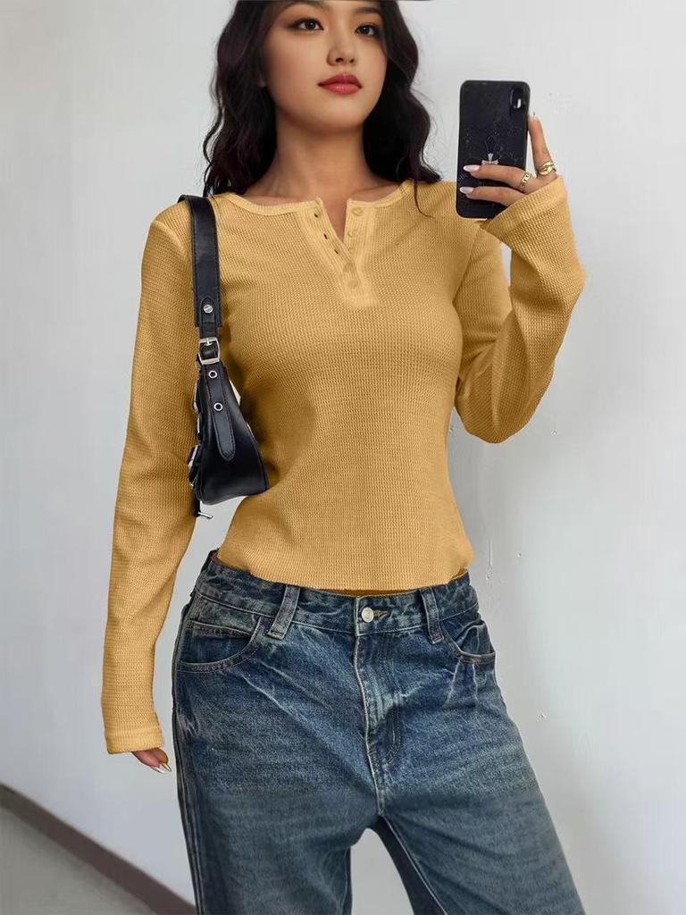 Trendy Y2K Spicy Girl Button-Up Long Sleeve Vest T-Shirt, Women's Spring/Summer 2026 Fashion