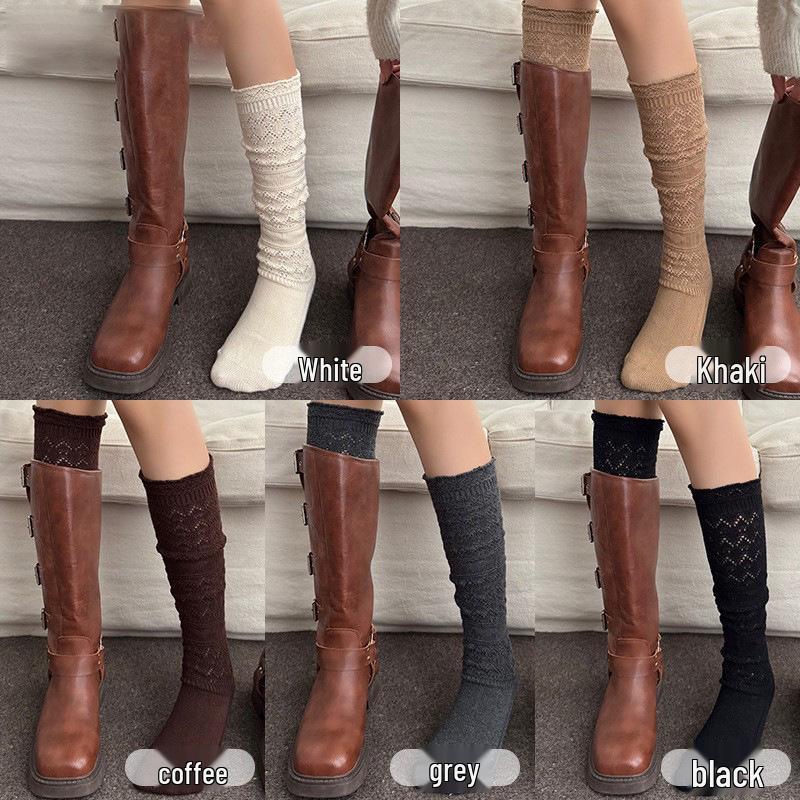 Women's Thickened Wool Slouch Socks: Japanese-Style, Plus Velvet, White, Calf-High, Autumn/Winter