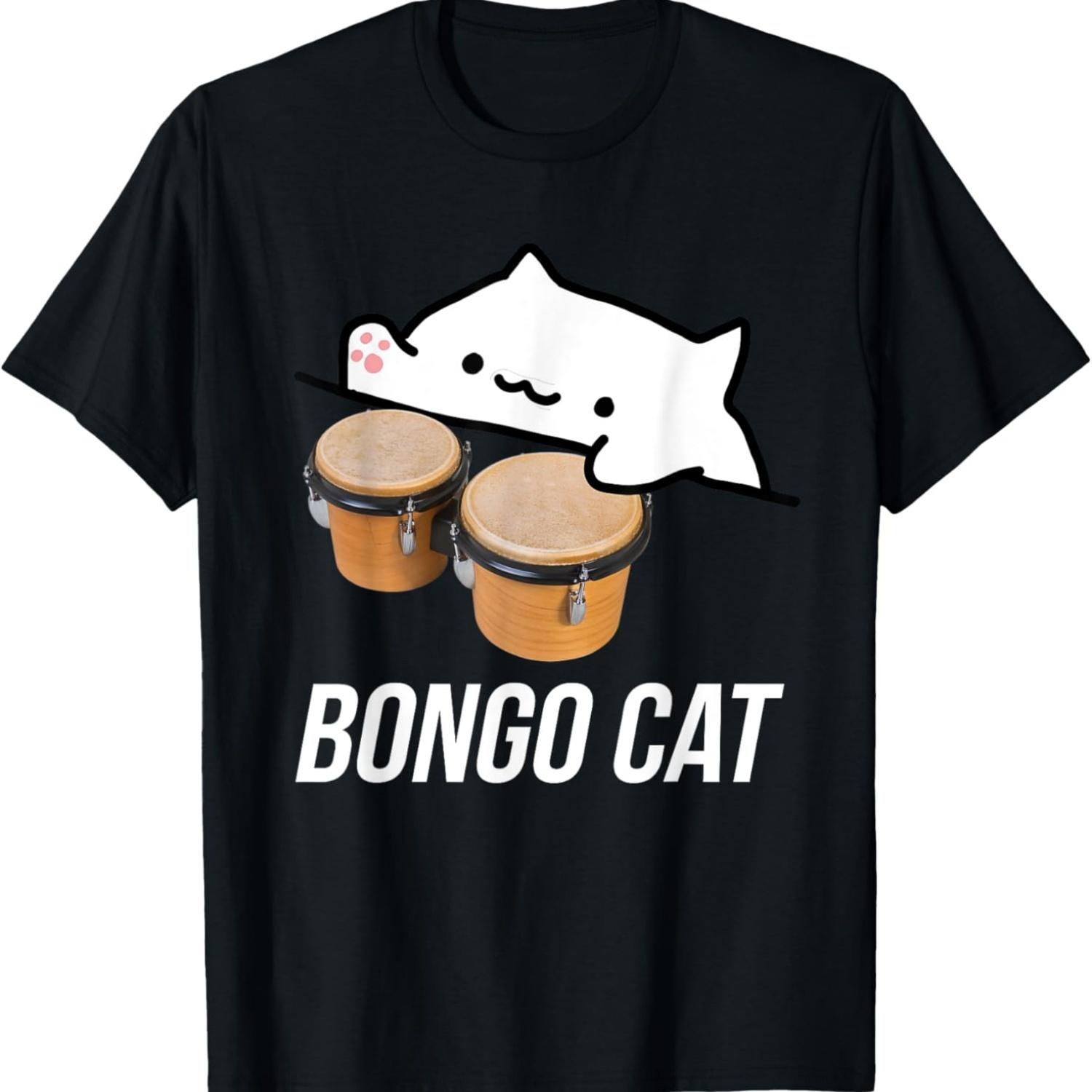 bongo cat meme tshirt with a cute bongo cat T-Shirt S чёрный