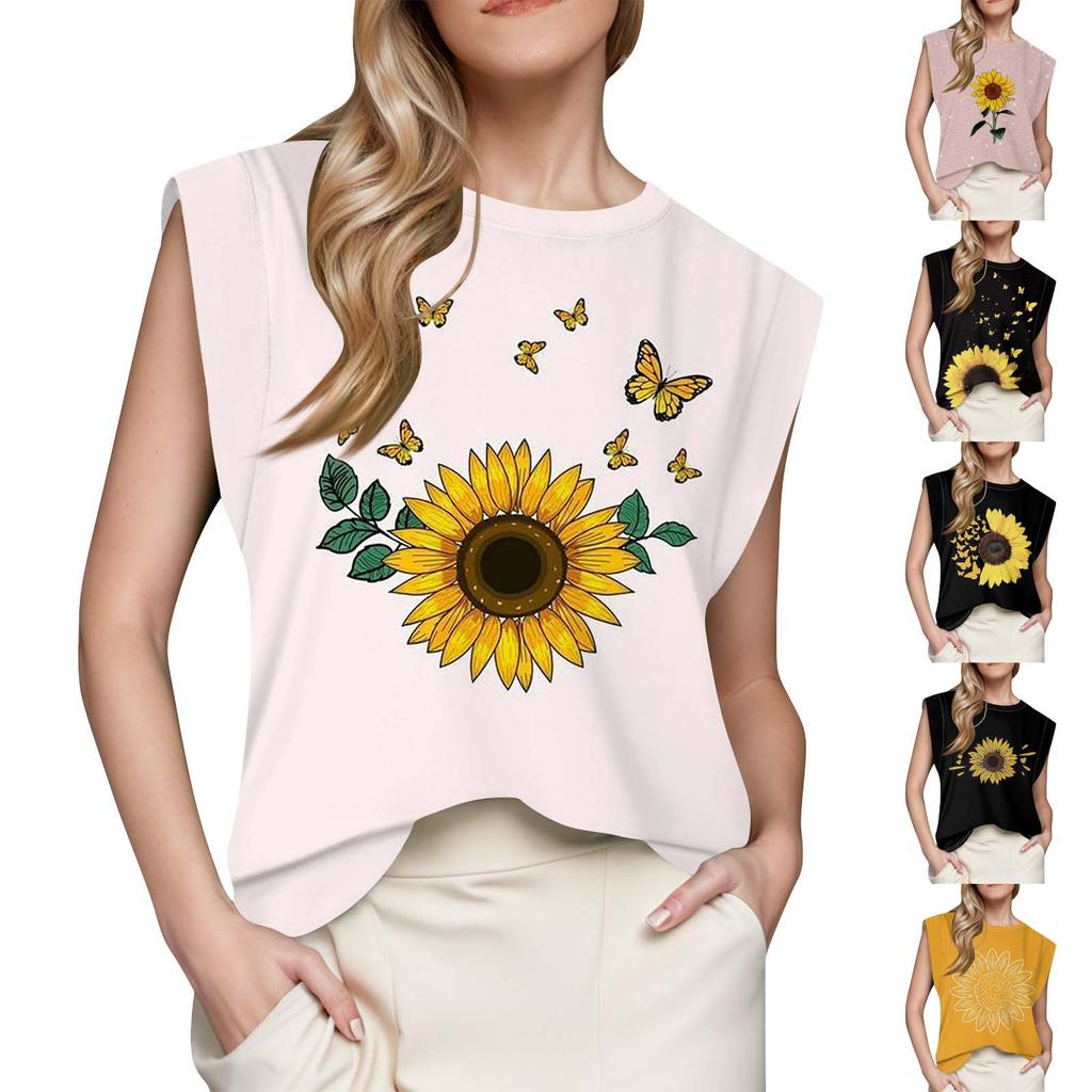 Women's Cap Sleeve Top Summer Printed Tank Top Basic T-Shirt Casual Loose