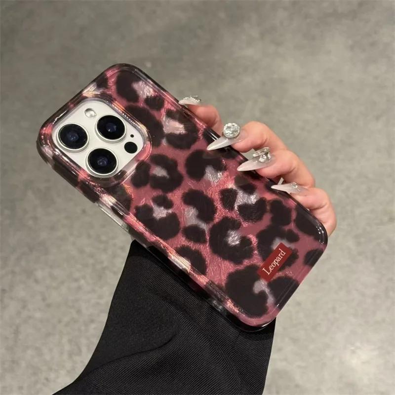 Růžovo-černý leopardí potisk Pouzdro na telefon pro IPhone 16 15 14 13 11 12 Pro Max Plus 7 8 Plus SE Krásný kryt proti pádu Funda
