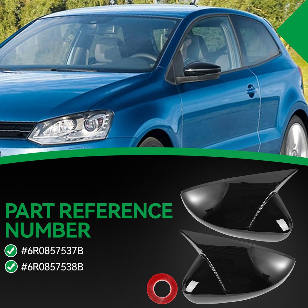 1 Paar Seitenspiegelabdeckung für VW Polo MK5 09-17 Glänzend Schwarz Rückspiegelkappe Links + Rechts 6R0857537B 6R0857538B